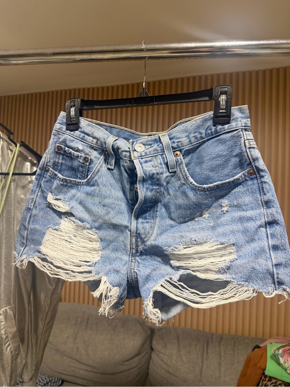 Levi's Light Blue Ripped Denim Shorts Size 27 #205